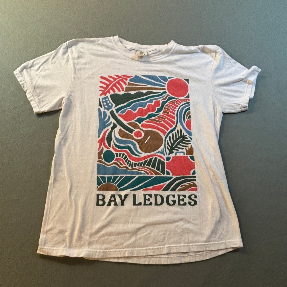 Bay Ledges Band Tee Mens L Comfort Colors White Graphic T-Shirt Indie Surf Rock